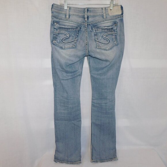 Silver Jeans Light Suki Mid Rise Baby Boot Distressed Womens 30 x 33 Blue Jeans - Picture 10 of 13